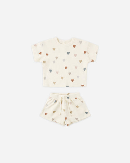 Waffle Tee + Short Set Confetti Hearts