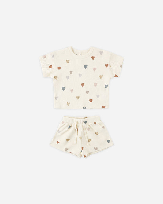 Waffle Tee + Short Set Confetti Hearts