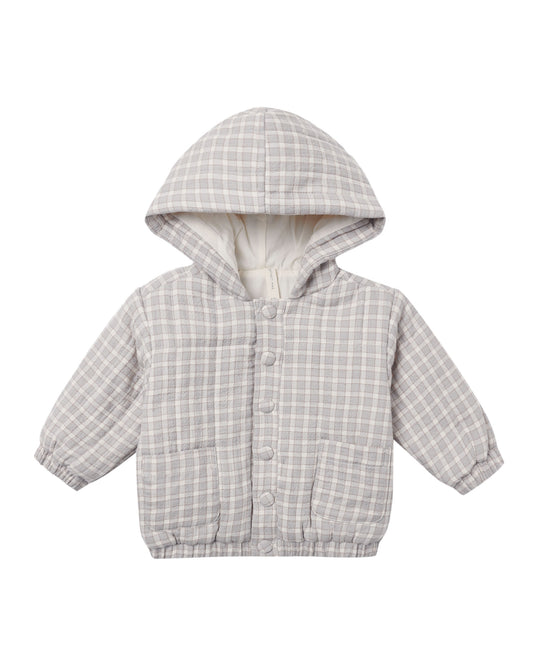 Hooded Woven Jacket Blue Gingham