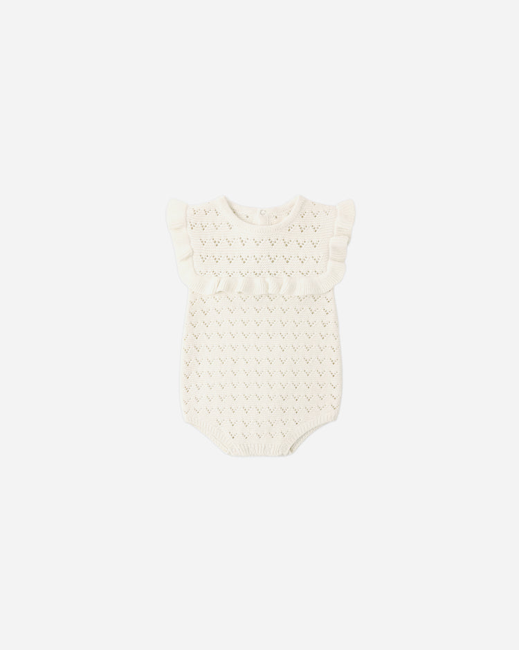 Pointelle Ruffle Romper Natural