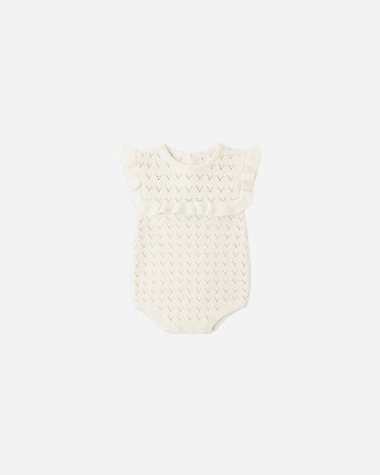 Pointelle Ruffle Romper Natural