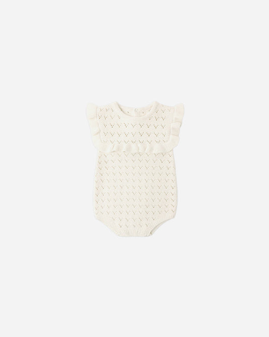 Pointelle Ruffle Romper Natural