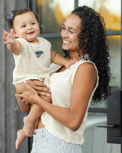 Scallop Knit Baby Set - Natural