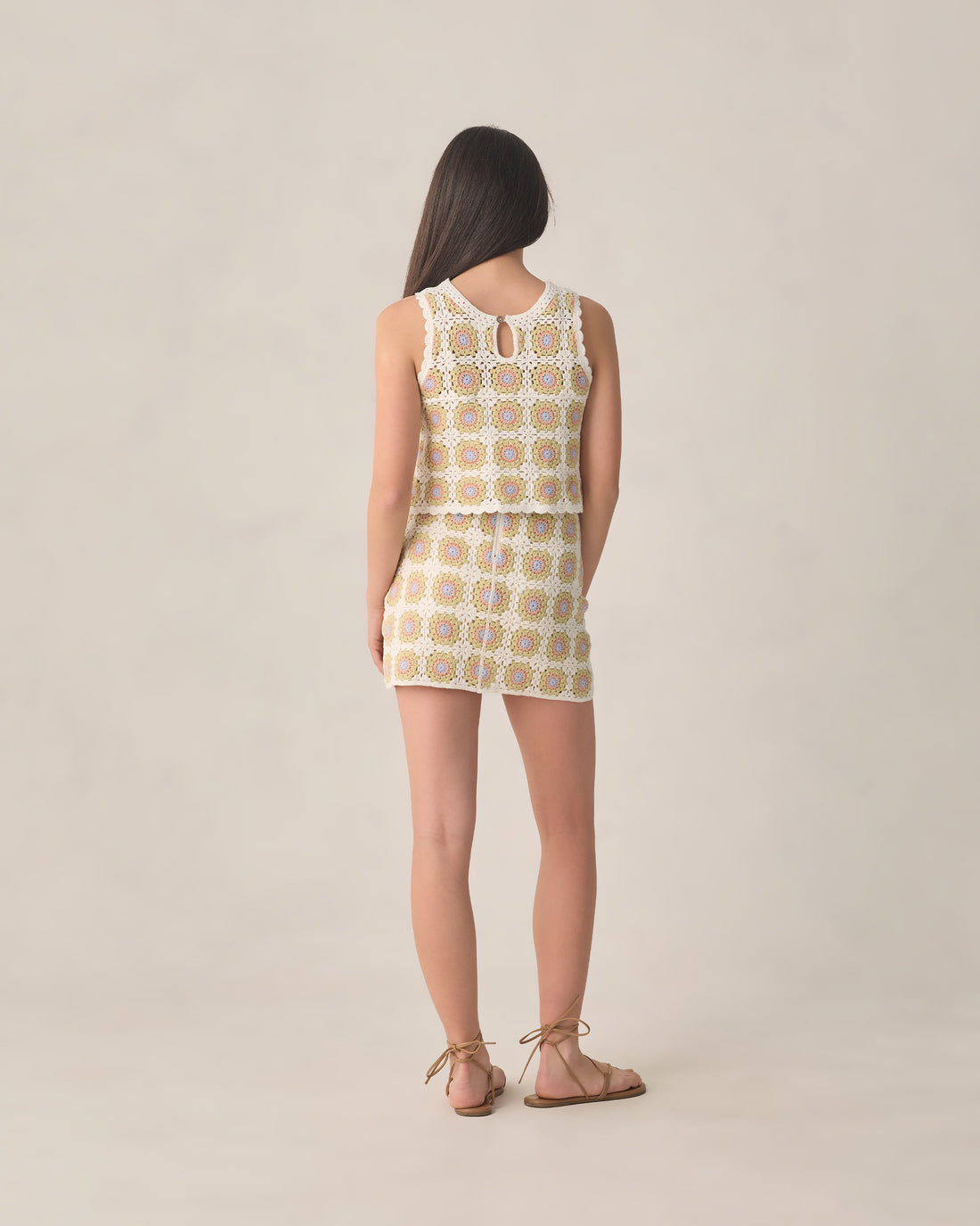 Teen Crochet Tank Set - Citron Daisy Check