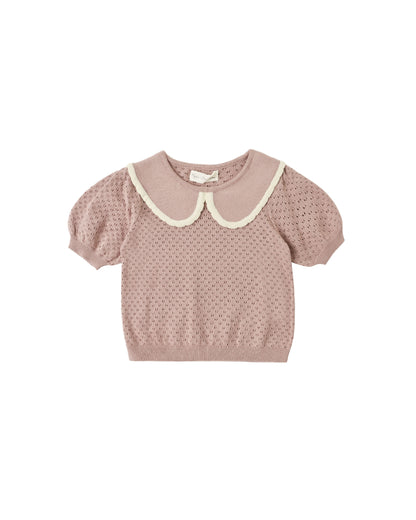 Pointelle Collared Top Rosewood