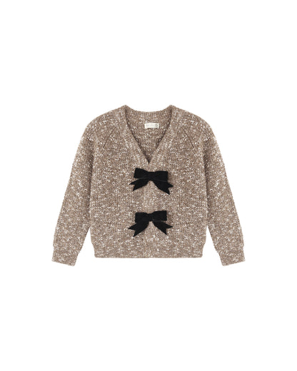 Rylee + Cru Bow Cardigan Heathered Stone
