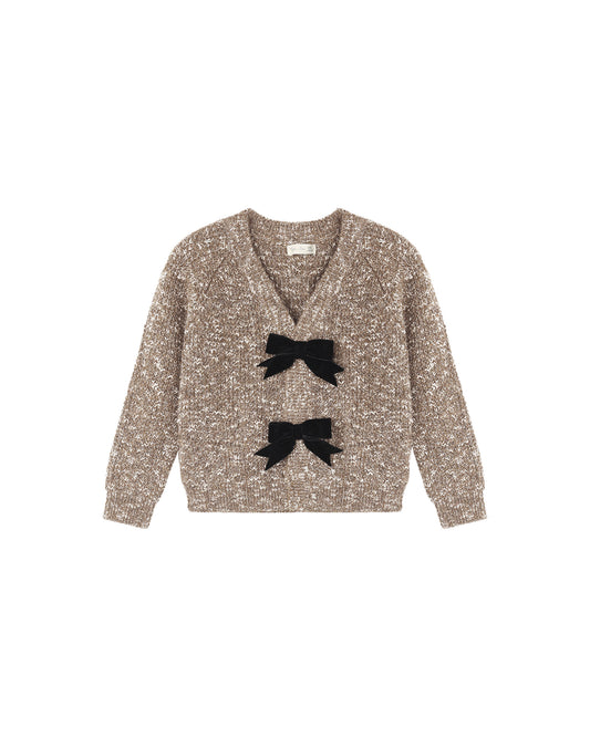 Rylee + Cru Bow Cardigan Heathered Stone