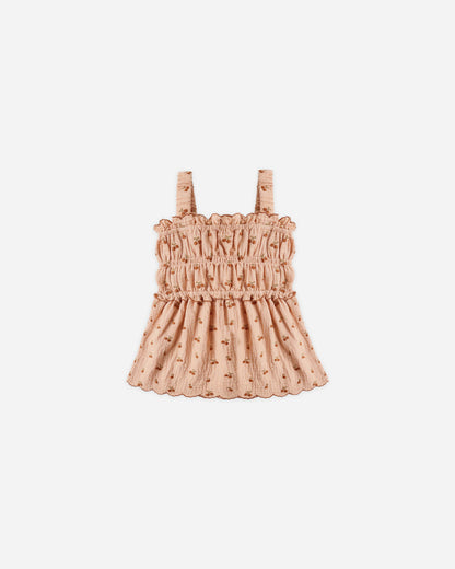 Smocked Tank - Cherry Embroidery