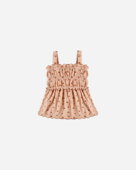 Smocked Tank - Cherry Embroidery