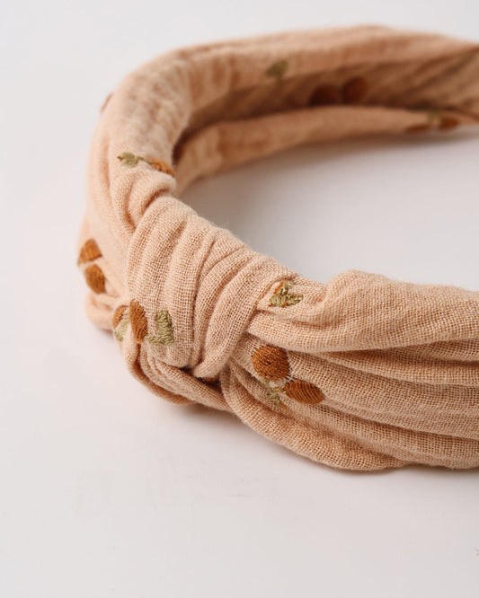 Knotted Headband - Cherry Embroidery