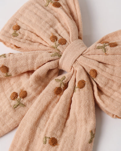 Oversized Bow - Cherry Embroidery