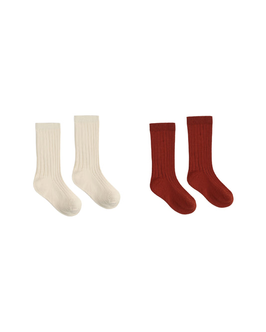 Rylee + Cru Ribbed Socks, 2-Pack Brick, Natural