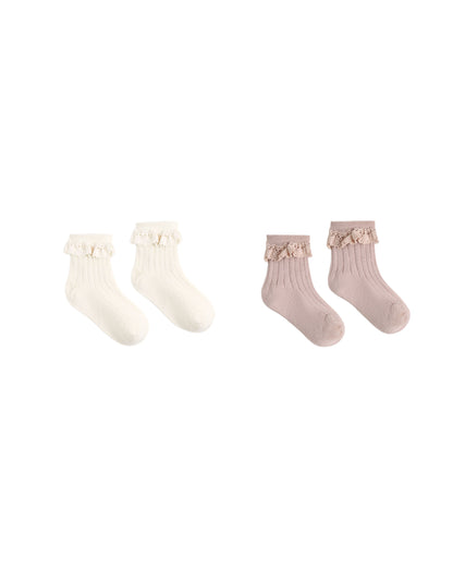 Lace Trim Socks, 2-Pack Rosewood, Natural