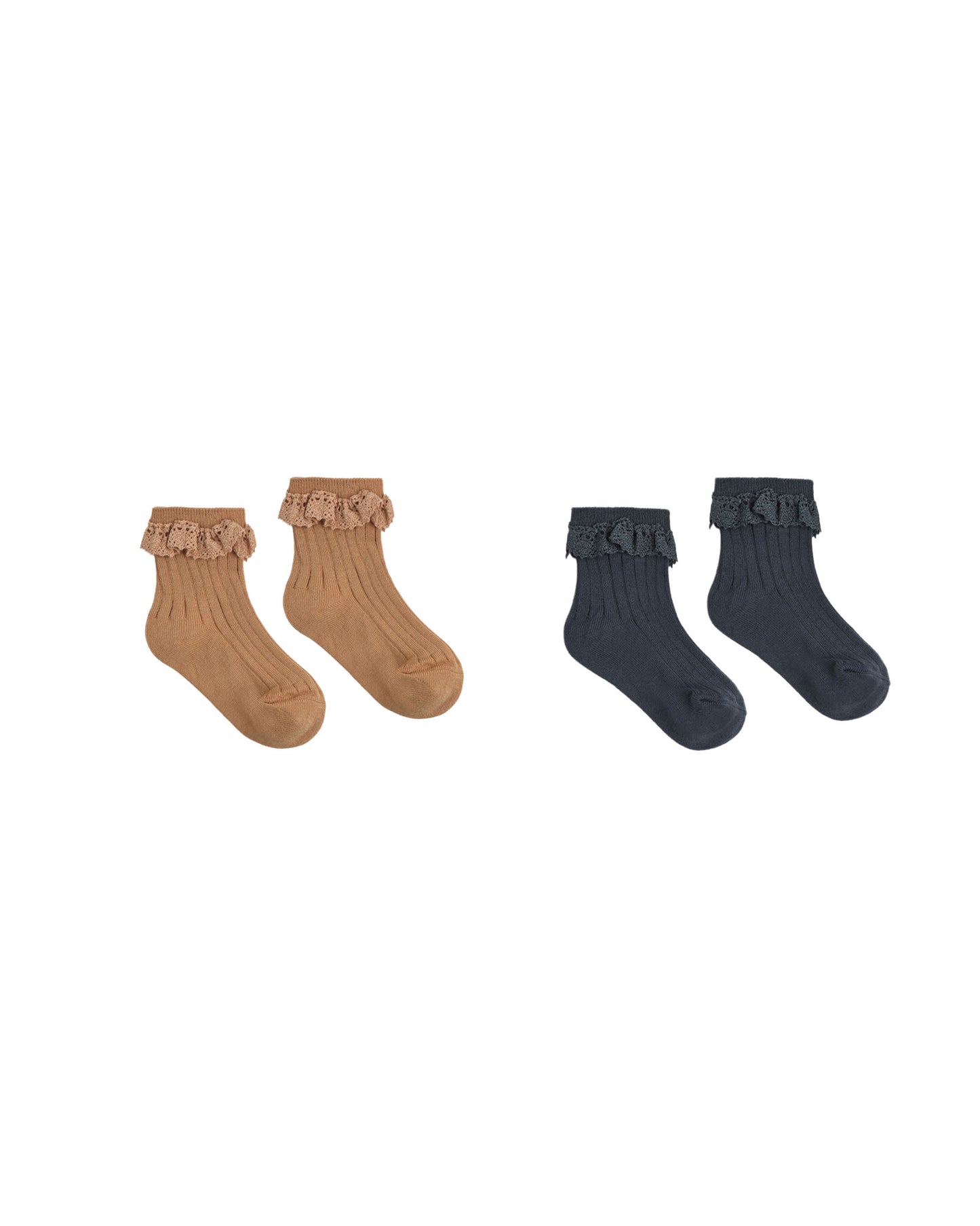 Lace Trim Socks, 2-Pack Fawn, Midnight