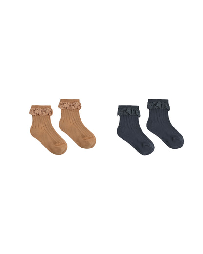 Lace Trim Socks, 2-Pack Fawn, Midnight