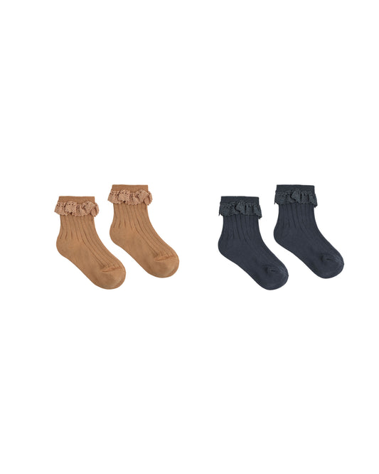 Lace Trim Socks, 2-Pack Fawn, Midnight