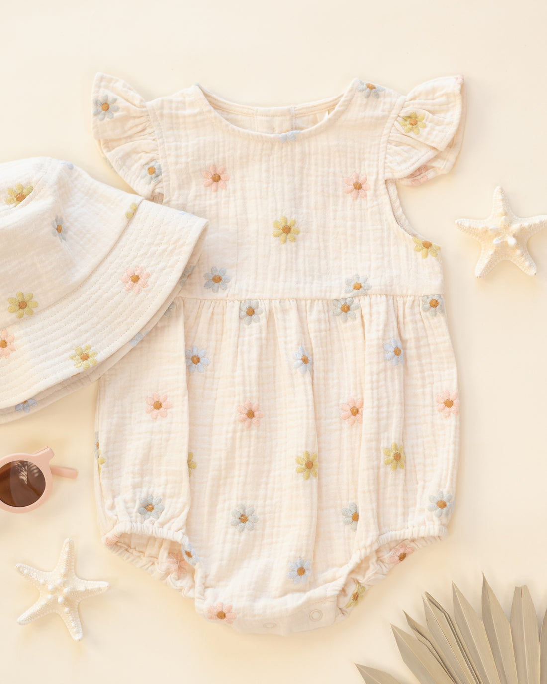 Amelia Romper - Embroidered Daisies