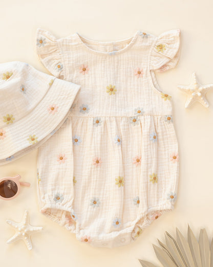 Amelia Romper - Embroidered Daisies