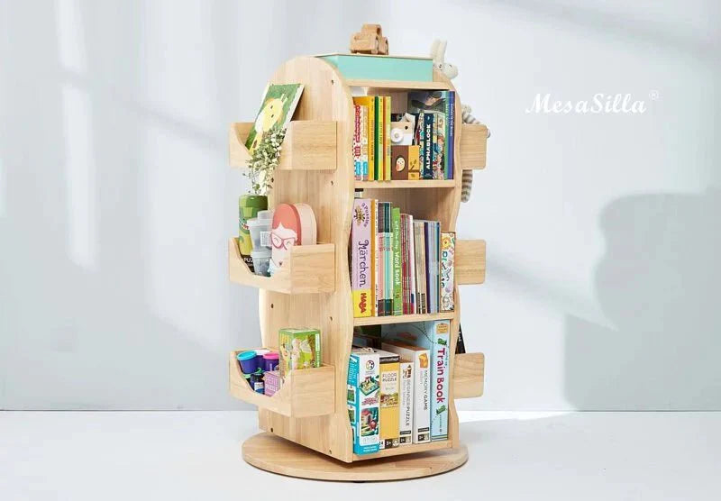 Mesasilla Solid Wood Rotating Bookshelf for Kids