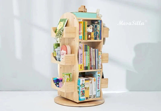 Mesasilla Solid Wood Rotating Bookshelf for Kids
