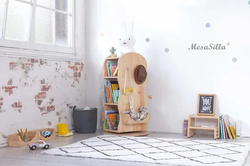 Mesasilla Solid Wood Rotating Bookshelf for Kids