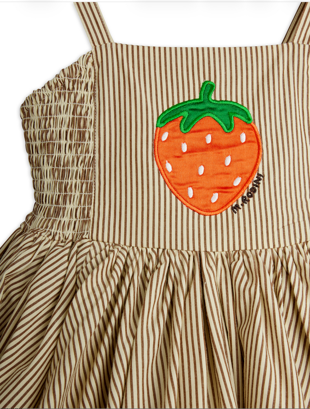 Poplin Strawberry Smock Dress: Brown