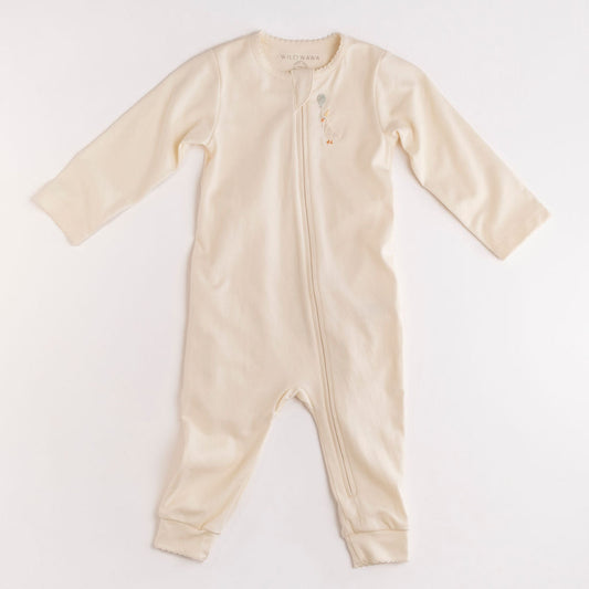 Pima Embroidered Footless Sleeper in Goose