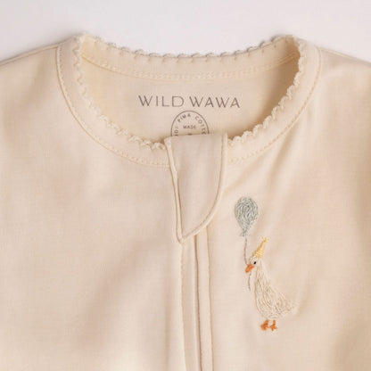Pima Embroidered Footless Sleeper in Goose