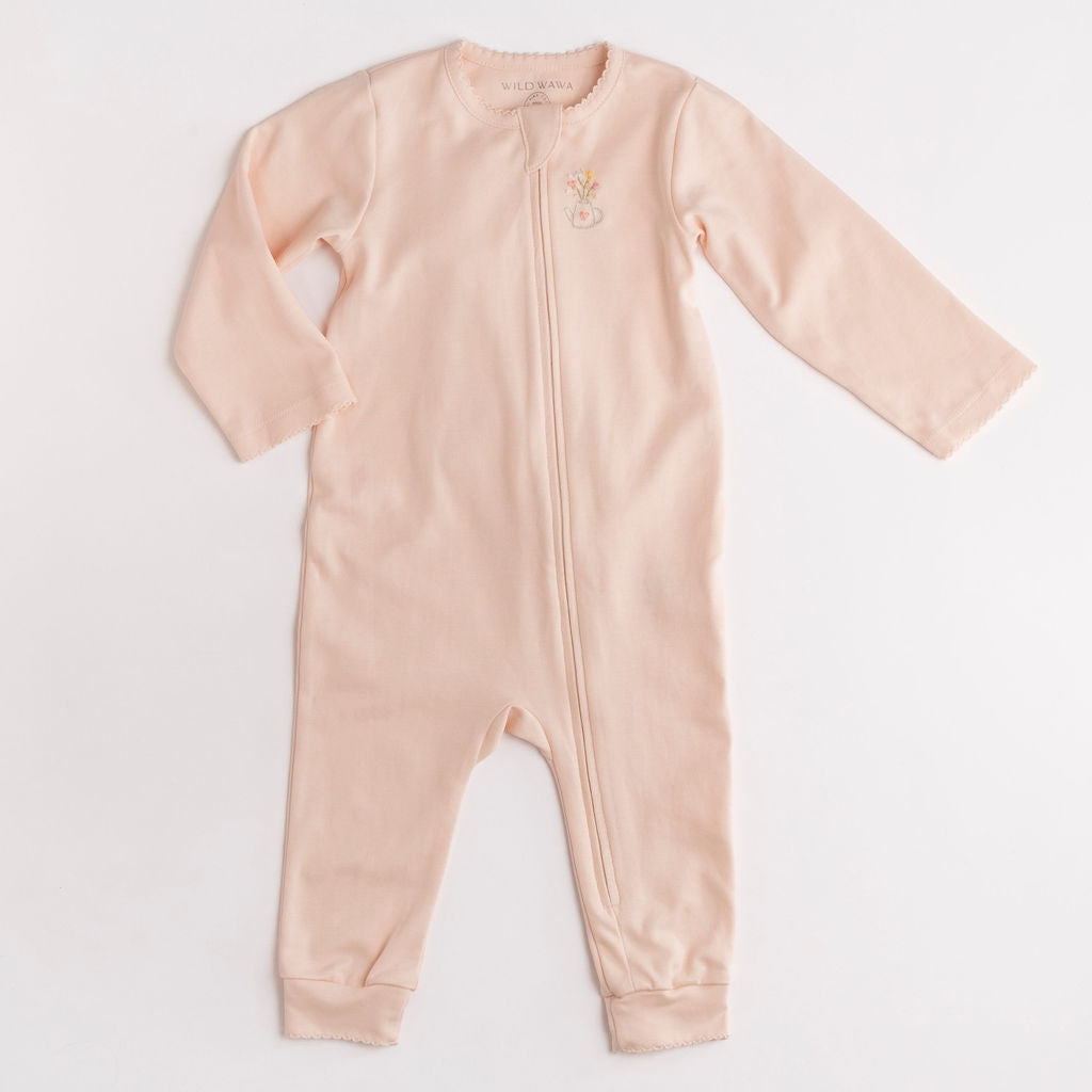 Pima Embroidered Footless Sleeper in Watering Can