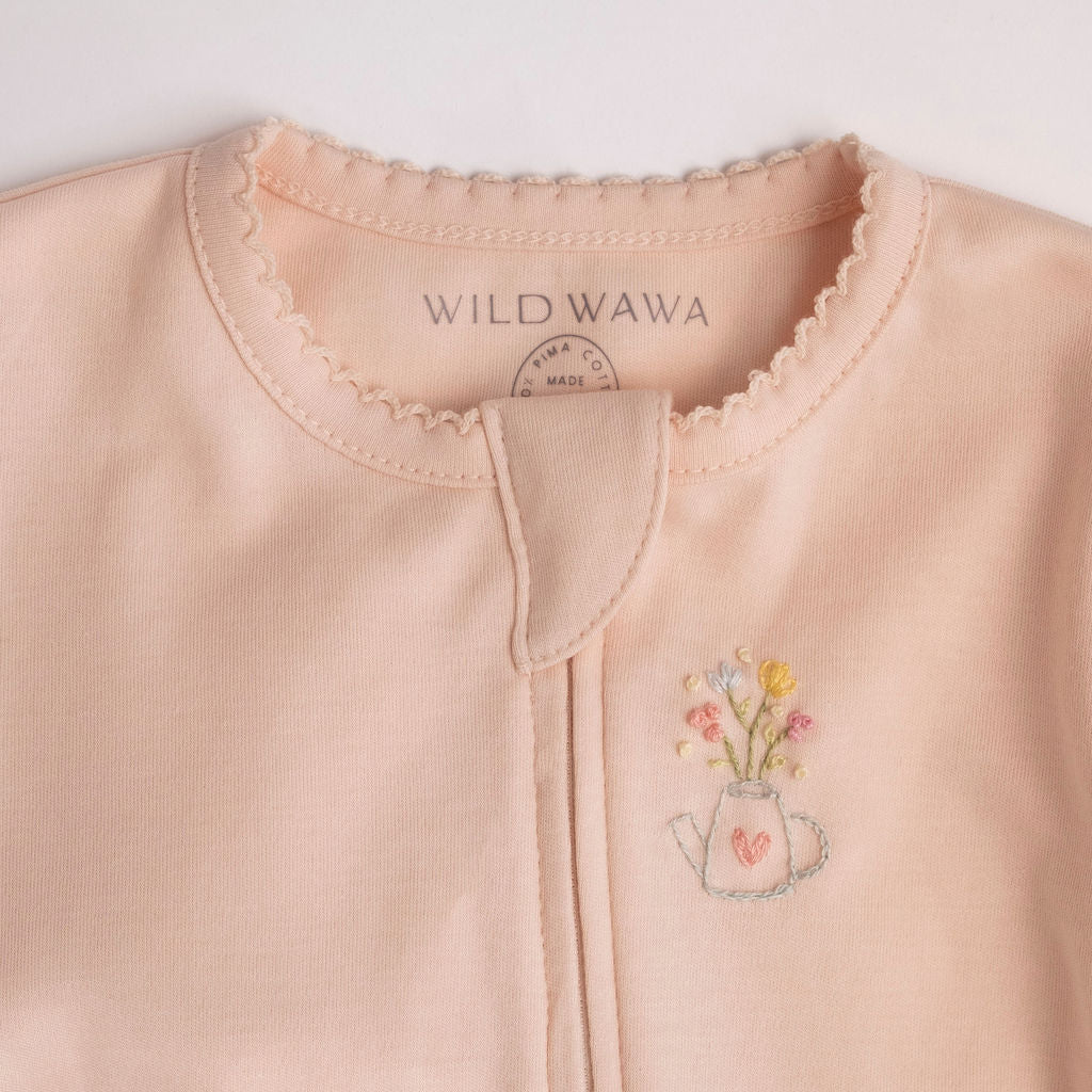 Pima Embroidered Footless Sleeper in Watering Can