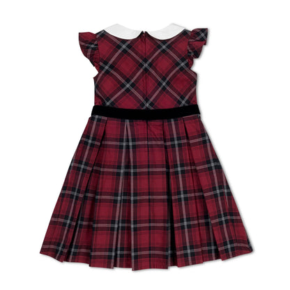 Organic Peter Pan Collar Party Dress: Oxblood City Plaid / 2T