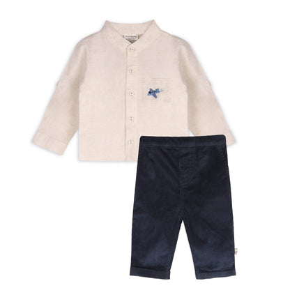 Portofino Baby Shirt & Pants Set (Organic Cotton): Natural / Navy / 12-18M