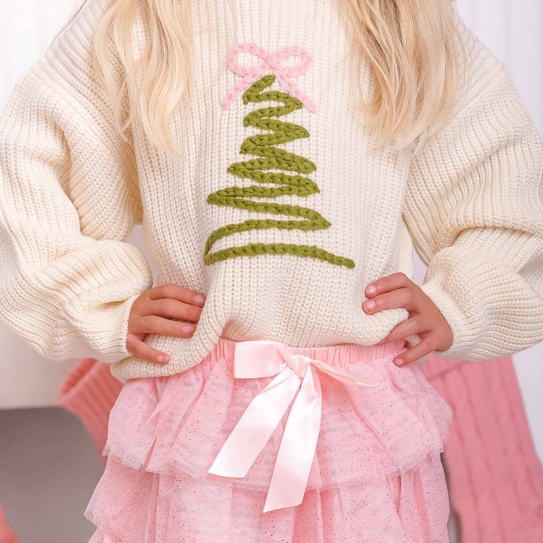 Coquette Christmas Tree Knit Sweater - Kids Clothing Holiday: 5/6