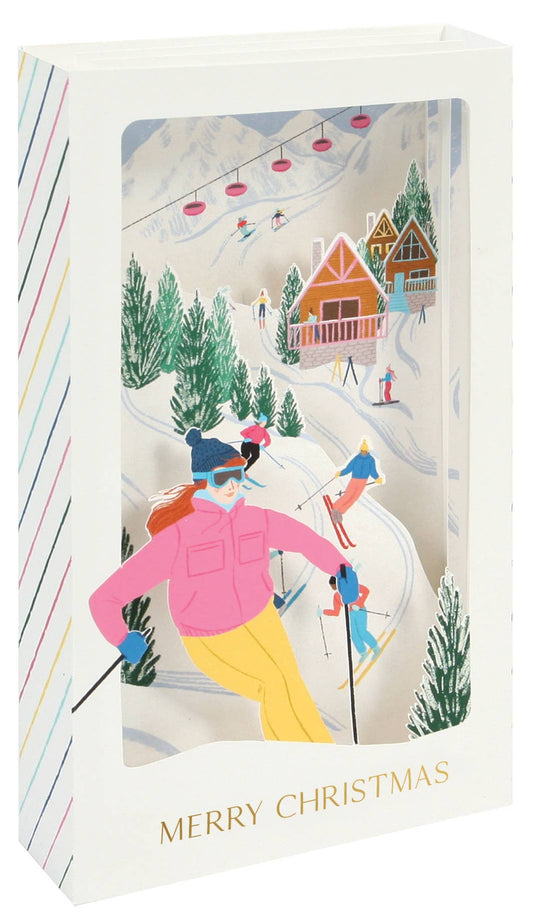 Winter Ski Slope Scene Christmas Pop-up Card