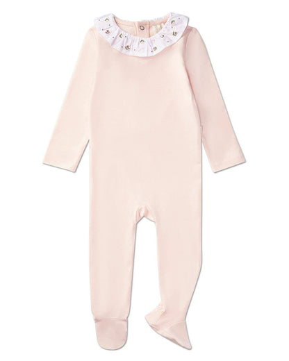 Flower Ruffle Collar Footie: Soft Pink / 3 Months