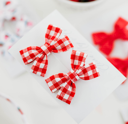 Isla Pigtail Set - Gingham Red and White