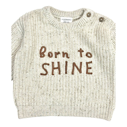 BORN TO SHINE Chunky Knit Slouchy Baby Pullover Sweater: Speckled Linen