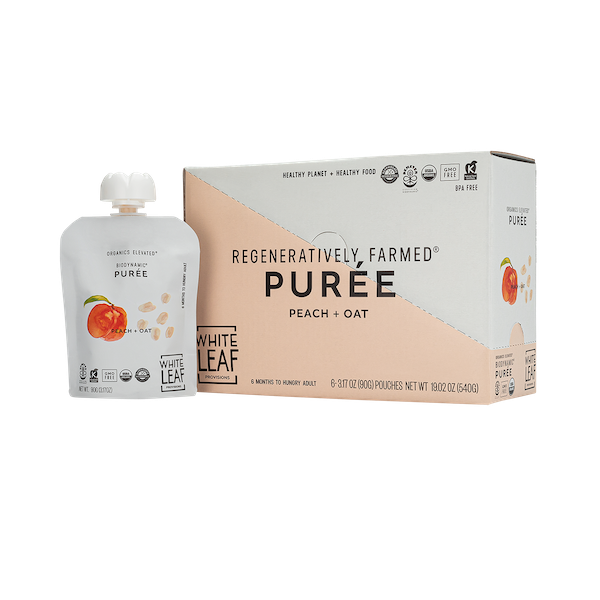 Organic Regenerative Peach+Oat Puree: 24 (90g) pouches