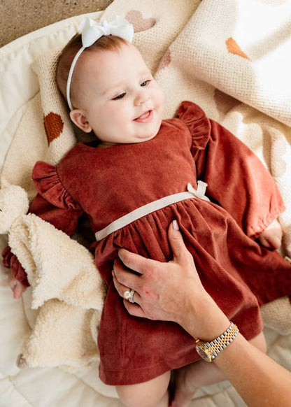 Amber Velvet Baby Dress & Bloomer Set (Organic Cotton): Terracotta / 12-18M