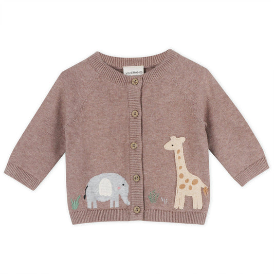 Giraffe Elephant Baby Cardigan Sweater (Organic) - 2 Colors: Cafe Latte / 18-24m