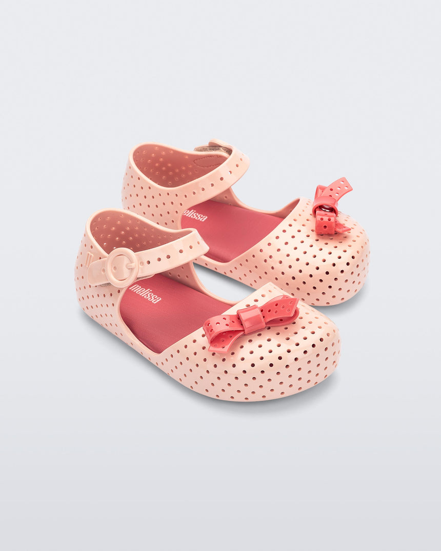 Mini Melissa Pop Baby Ballerinas: Beige/Red
