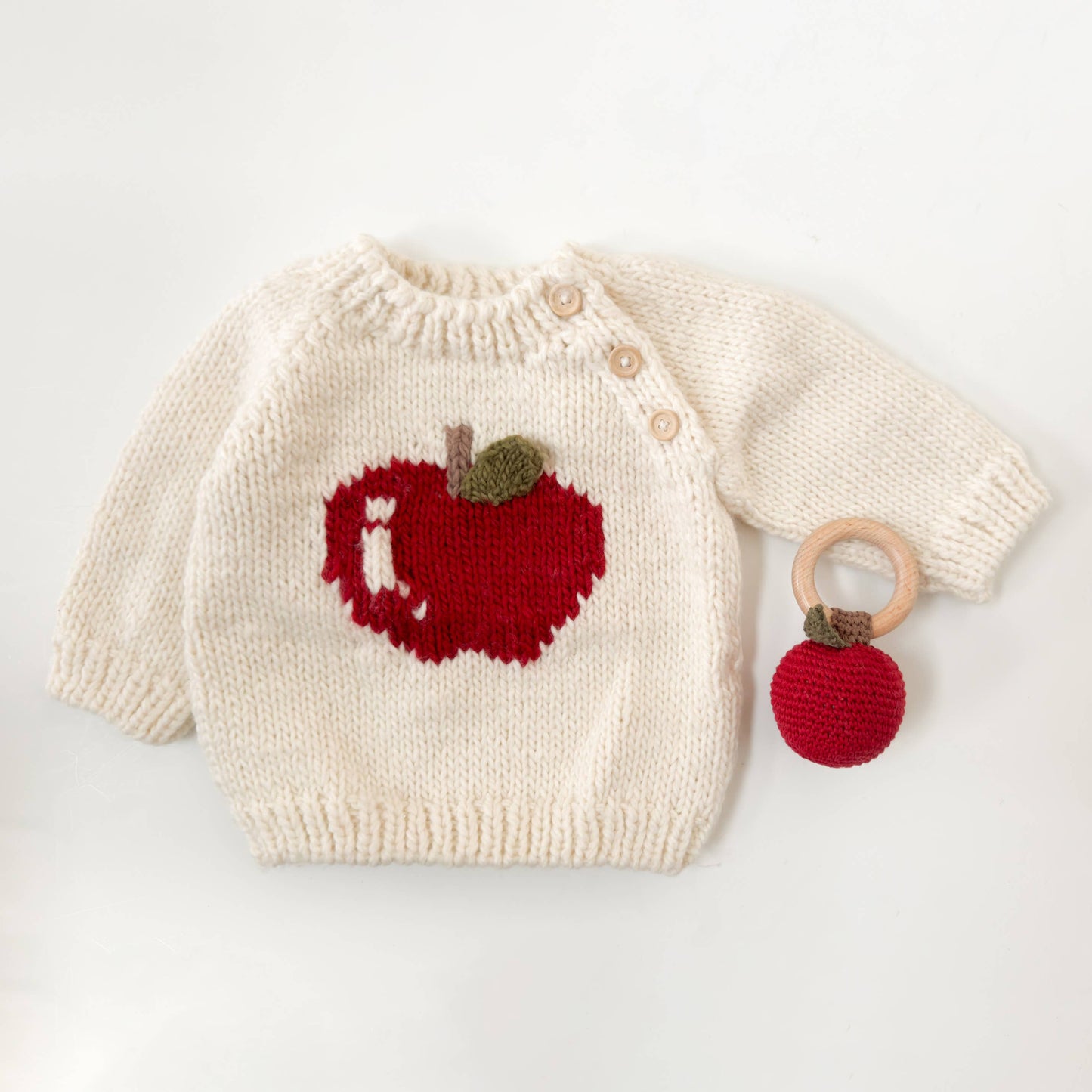 3D Apple Pullover Sweater Baby Kid Back to School Fall: Cream / XS 6-12m