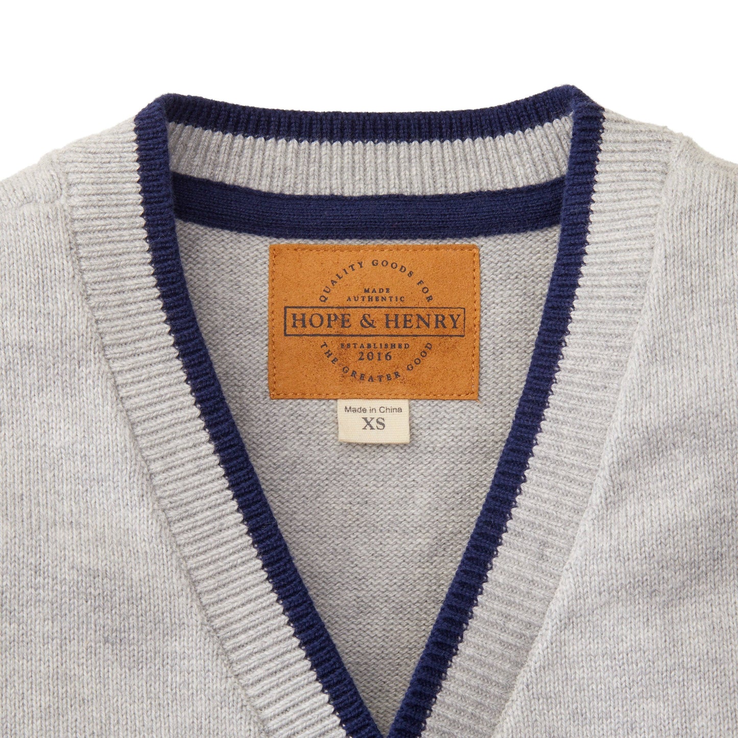 Tipped Cardigan with Elbow Patches - Baby: Light Gray Heather with Navy / 12-18 Months