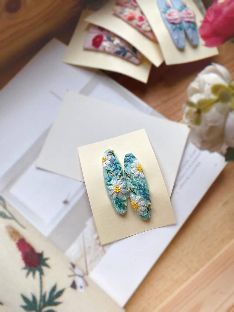 3D Floral Embroidered Hair Barrette, Kylie Collection: 3. Cherry