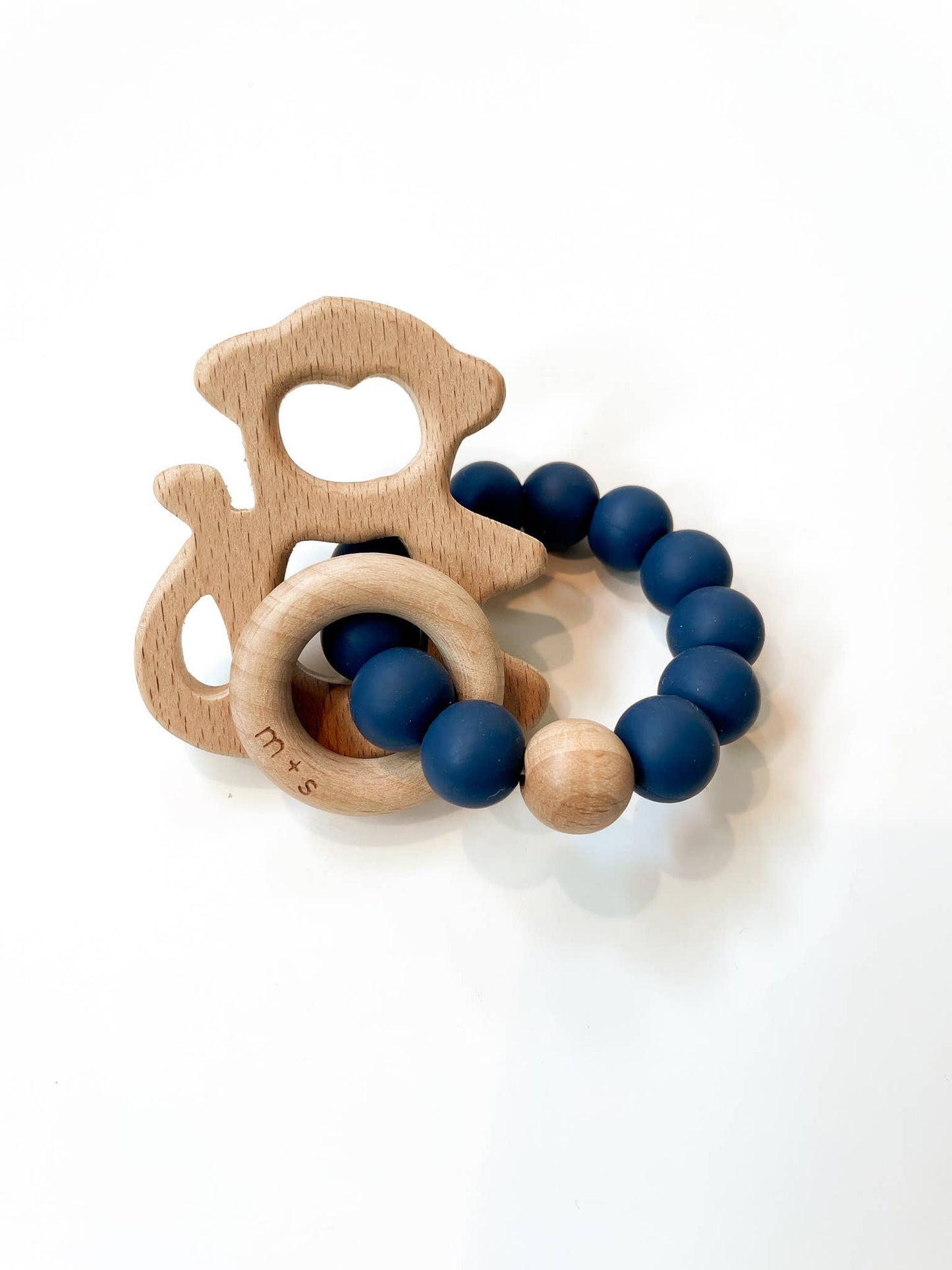 Monkey Teether- Silicone and Beech Wood: Blush