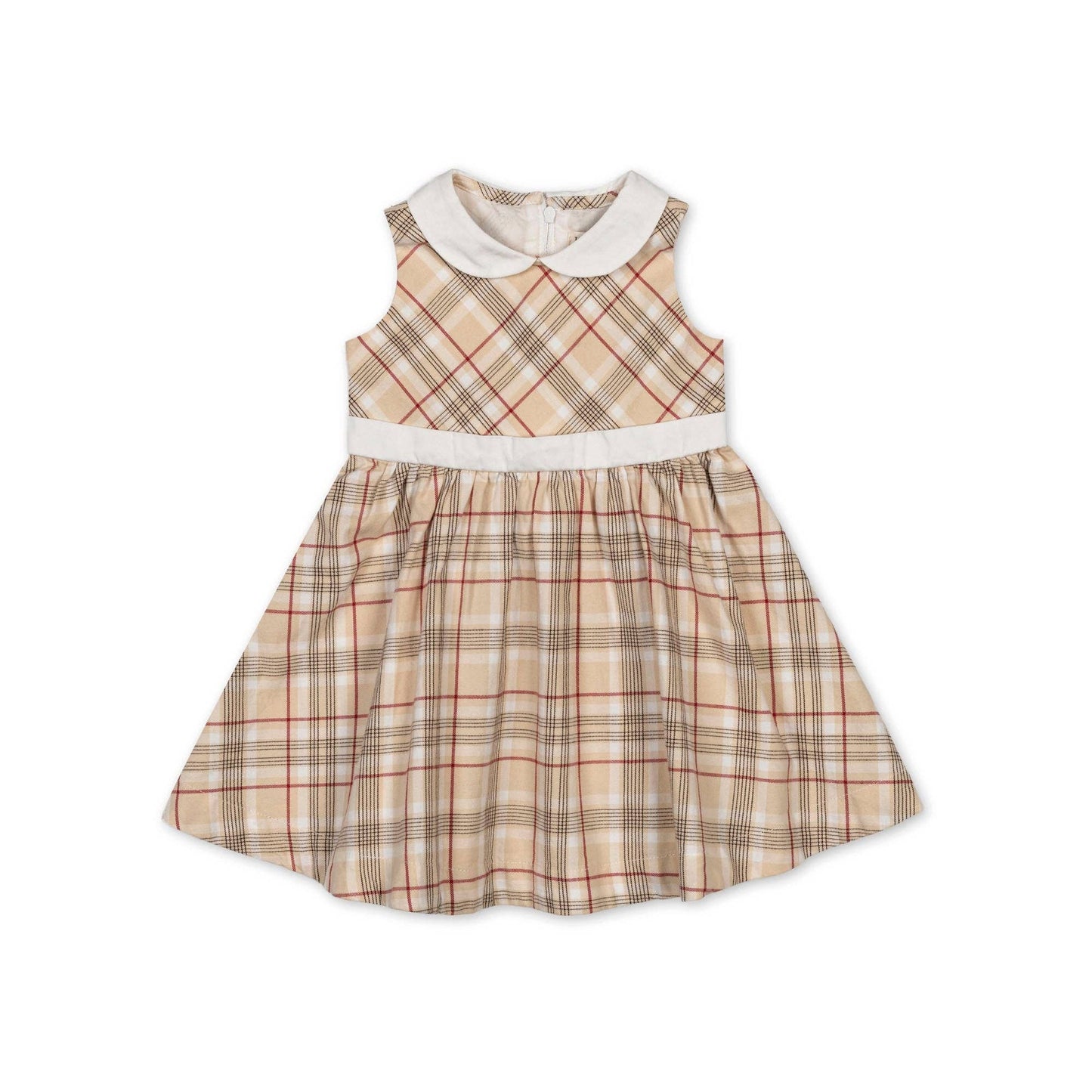 Organic Sleeveless Peter Pan Collar Party Dress - Baby: Fireside Plaid / 18-24M