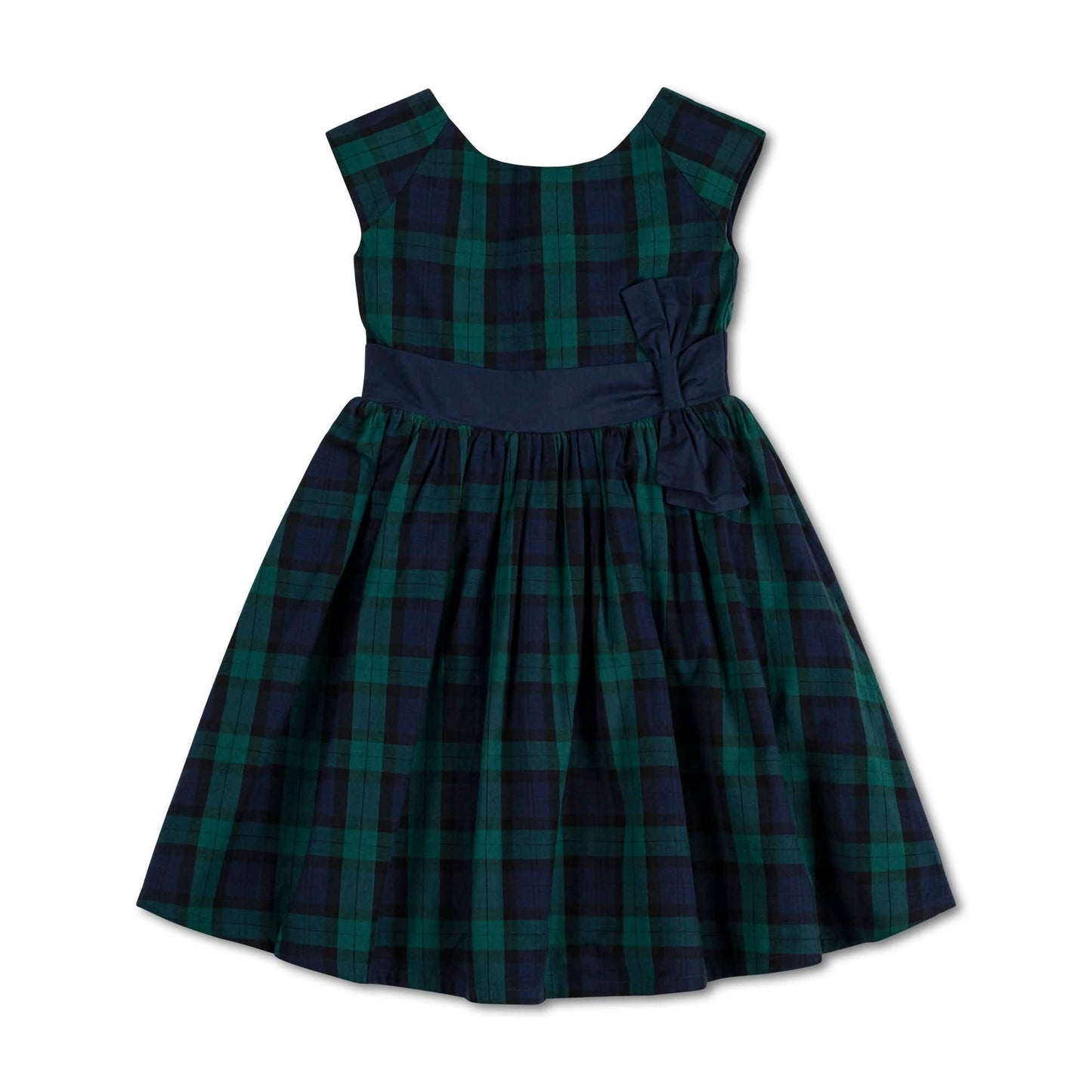 Cap Sleeve Organic Party Dress with Bow Sash: Black Watch Tartan / 5