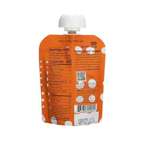 Organic Regenerative Carrot + Sweet Potato + Pea Puree: 24 (90g) pouches
