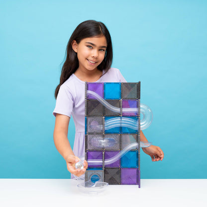 CONNETIX Magnetic Tiles Glitter Galaxy Ball Run Pack, 61 pc