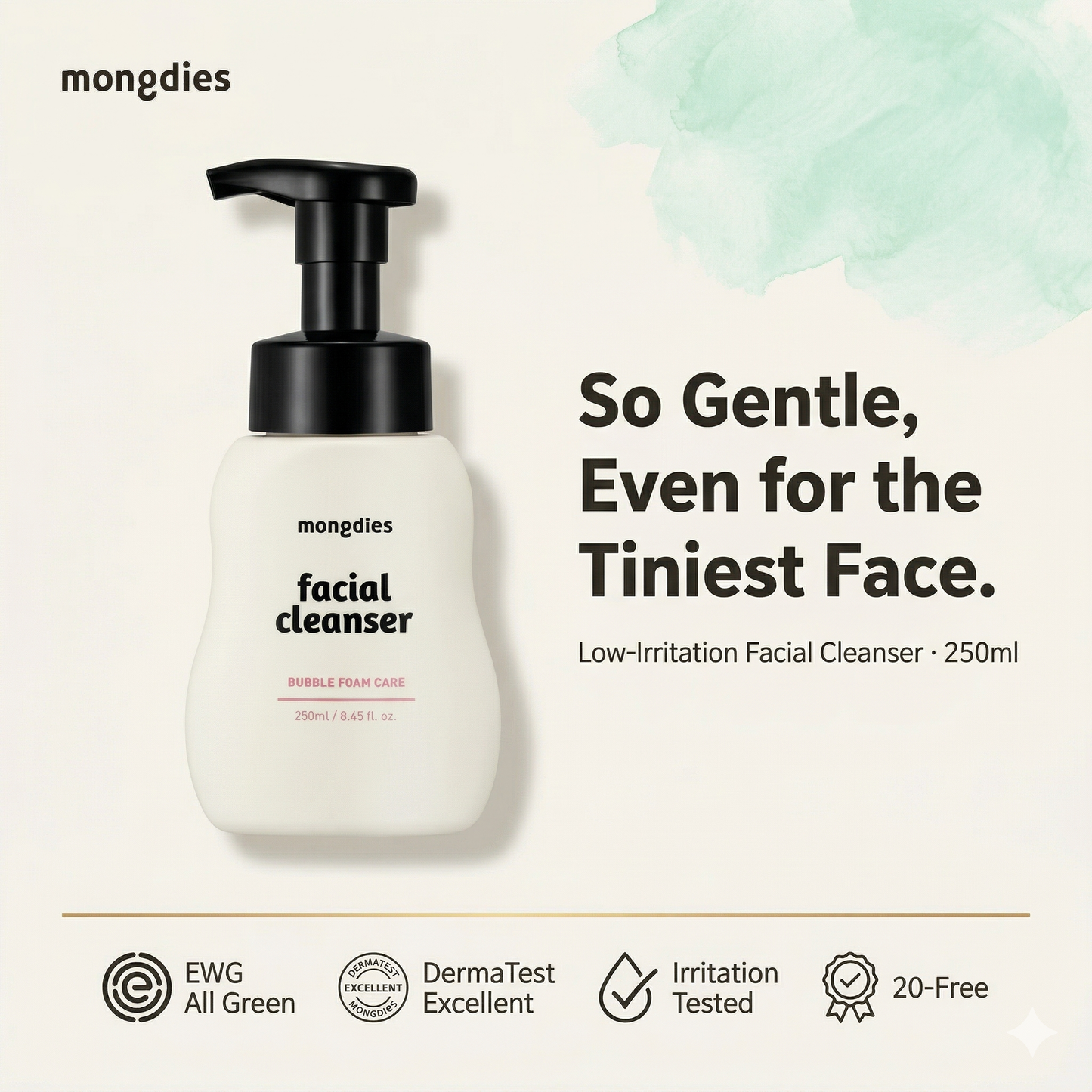 Mongdies Baby Facial Cleanser 250ml | Gentle Non-Foaming | Tear-Free